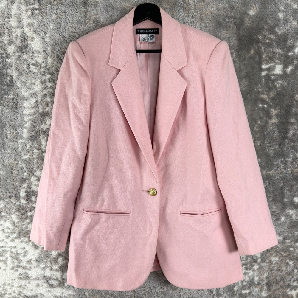 Savannah Sz 10 Pure Wool Career Notched Blazer Jacket Pink V Neck Single Button